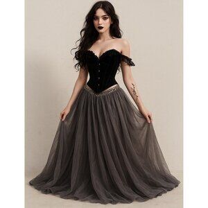 Camille La Vie Gray Tulle Maxi Skirt Sz 3 Beaded Waist Goth Fairy Princesscore